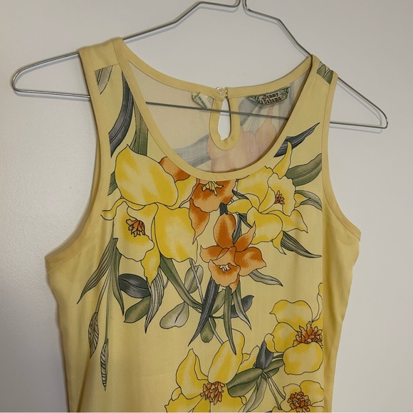 VINTAGE Tommy Bahama Yellow Silk Hawaiian Floral Dress Size XS - Picture 2 of 6